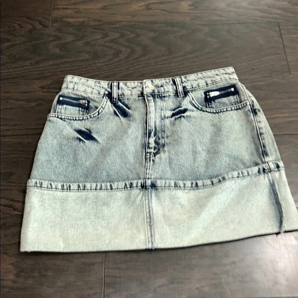 Denim Mini Skirt with Distressed Details